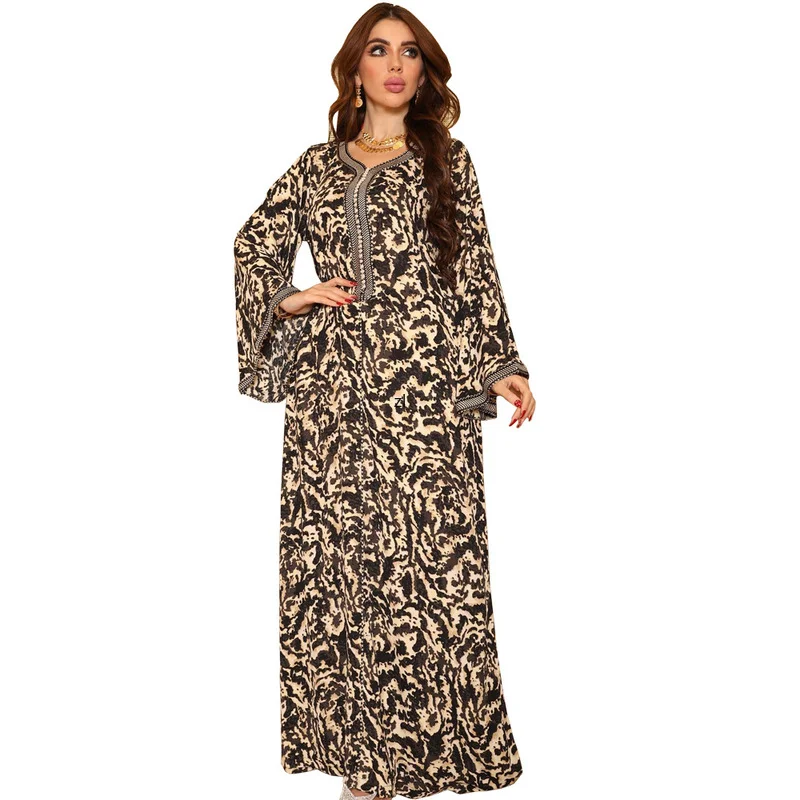 

Abayas For Women Dubai 2022 Muslim New Fashion Dress Elegant Floral Print Caftan Lady Summer Maxi Casual Dresses One Piece