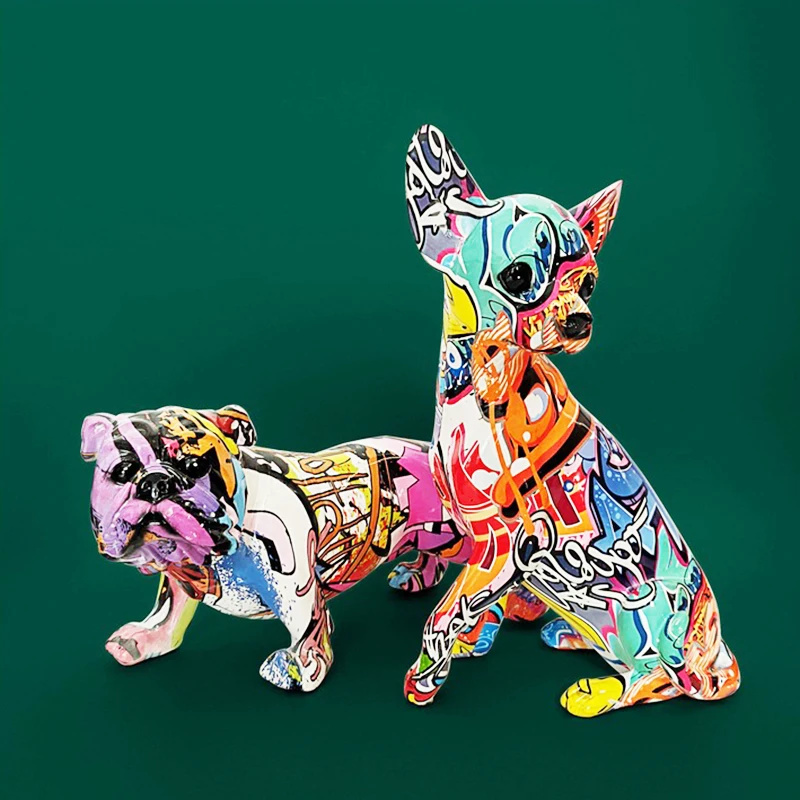 

Креативная статуя граффити для собаки, декор для гостиной, домашний вход, винный шкаф, офисные украшения, статуя с животными из смолы