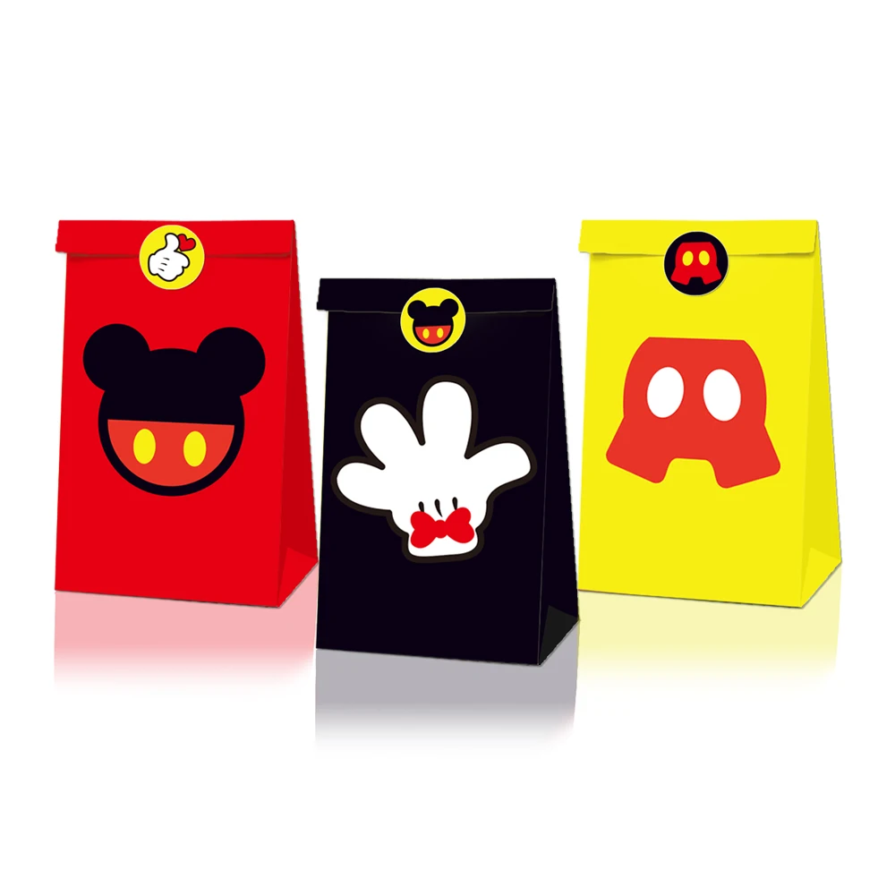 

LB021 12pcs Sweet Cartoon Mouse Birthday Party Paper Gift Bags with Stickers Cookies Food Biscuits Decorations Kraft Paper Bag