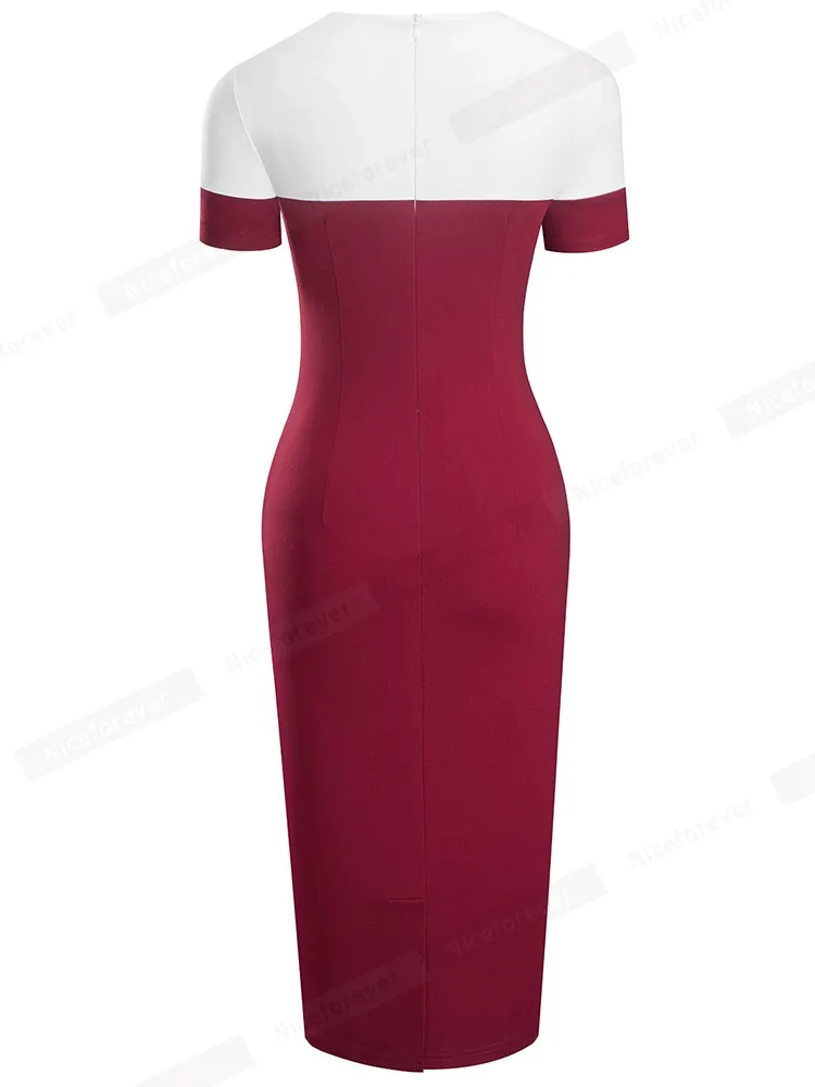 Женское винтажное платье Nice-forever элегантное облегающее контрастного цвета в