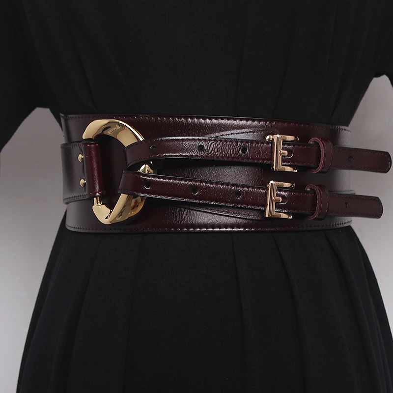 Fashion Wide Cowskin Cummerbund Women's Cummerbunds Knot Real Leather Waistbands For Dress Decorate Waist Belt Coat Accessorie