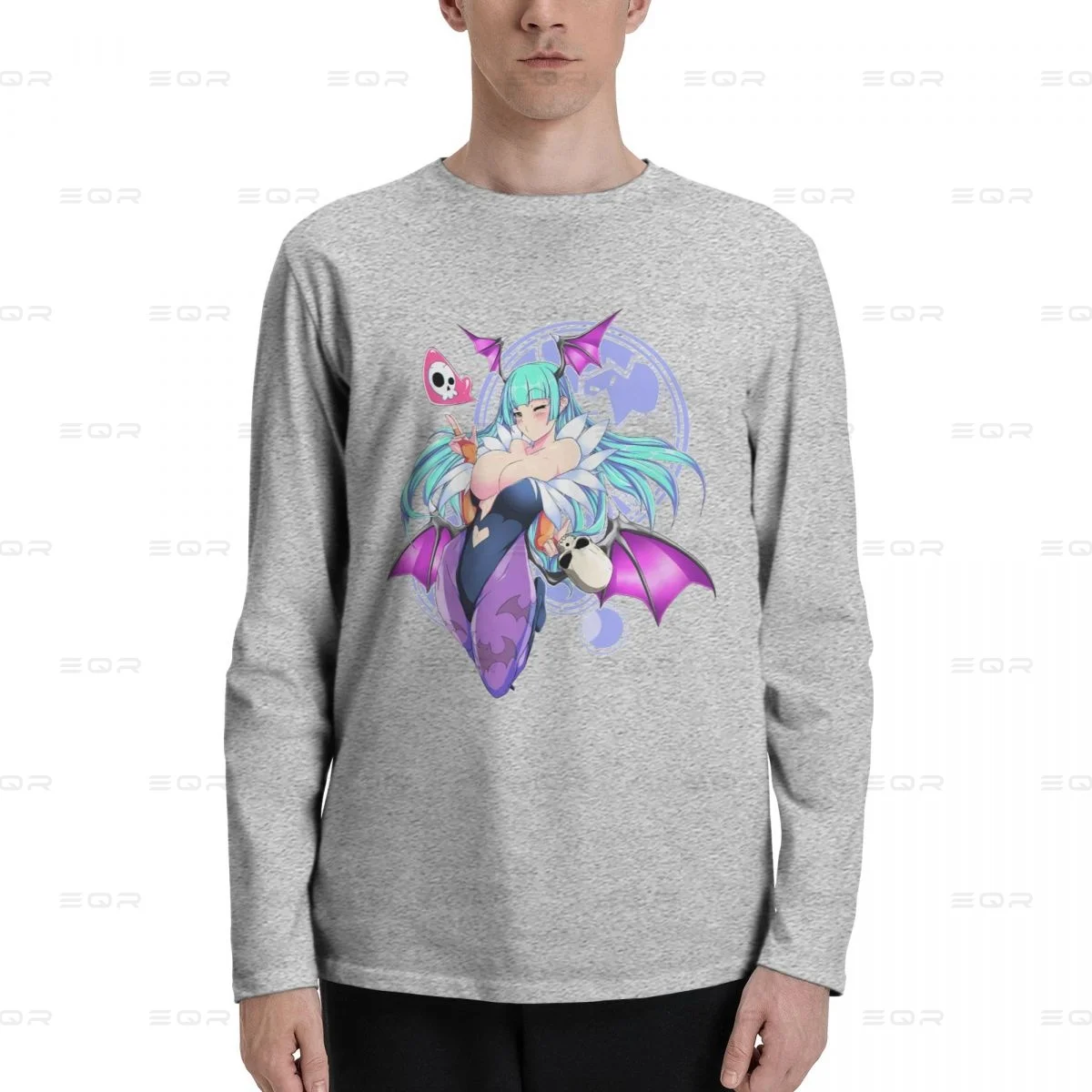 Мужская хлопковая футболка Morrigan Aensland с длинными рукавами и принтом Digital Direct Spray