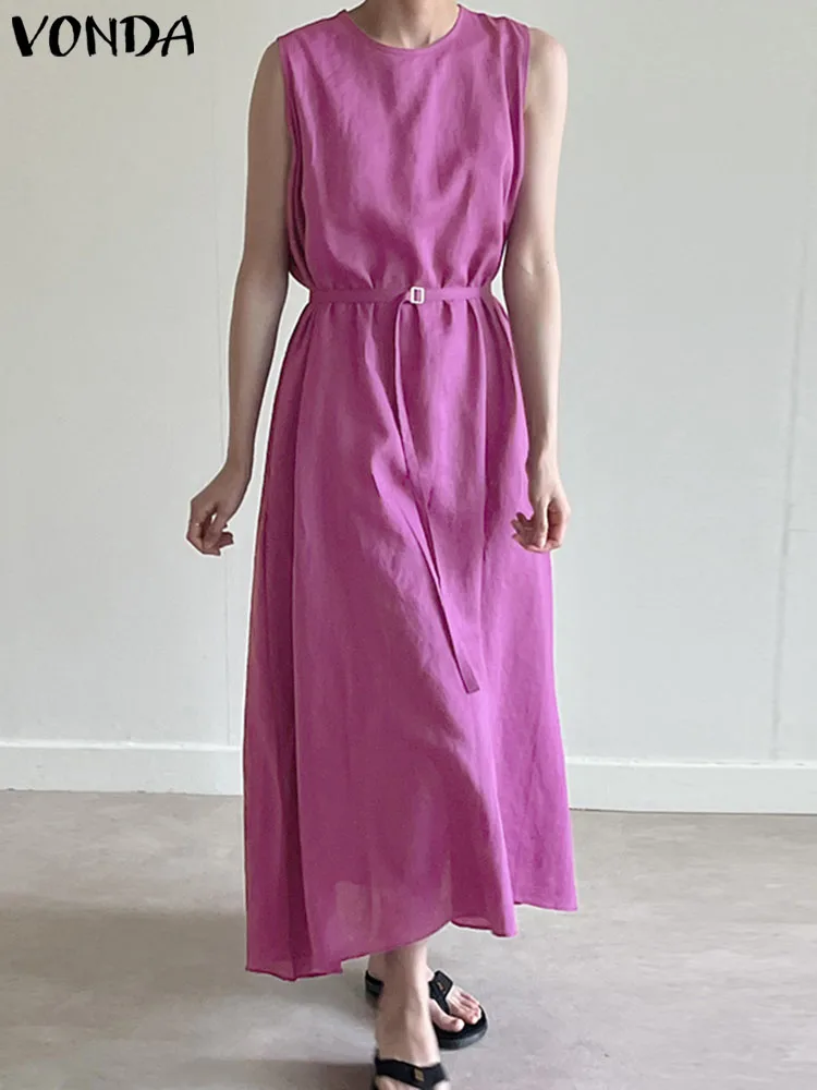 

Платье VONDA женское вечернее без рукавов, пикантный элегантный длинный сарафан свободного покроя с круглым вырезом и поясом, длинное Плиссир...