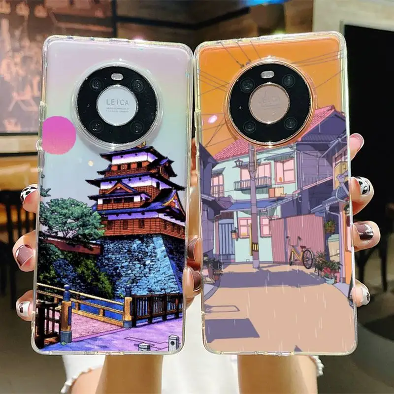

Japanese Anime Hand Painted House scenery Phone Case for Samsung A51 A52 A71 A12 for Redmi 7 9 9A for Huawei Honor8X 10i Clear