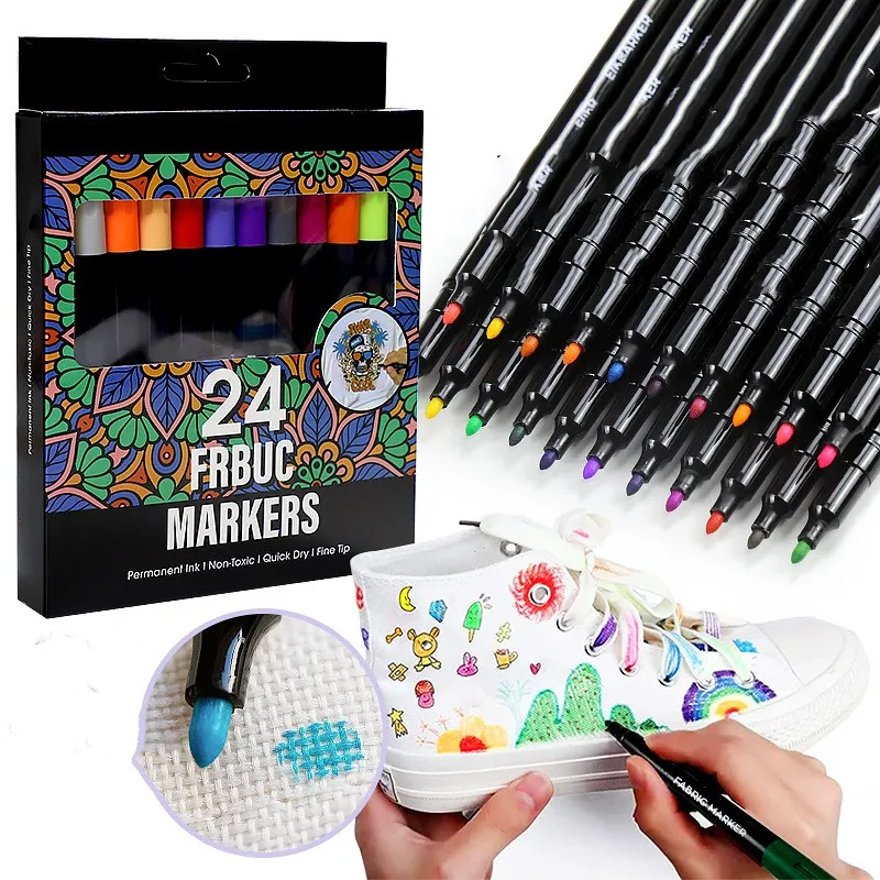 24 Colors Fabric Marker Washable and Non-fading for All Kinds of Fabric Material Surface Painting DIY Graffiti  Art Supplies