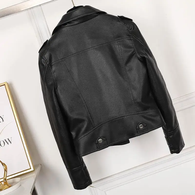 Pink Color Sweet Girl Leather Women's Short Coat Spring  Autumn 2022 Korean Students Pu Motorcycle Leather Jacket   Skinny Top