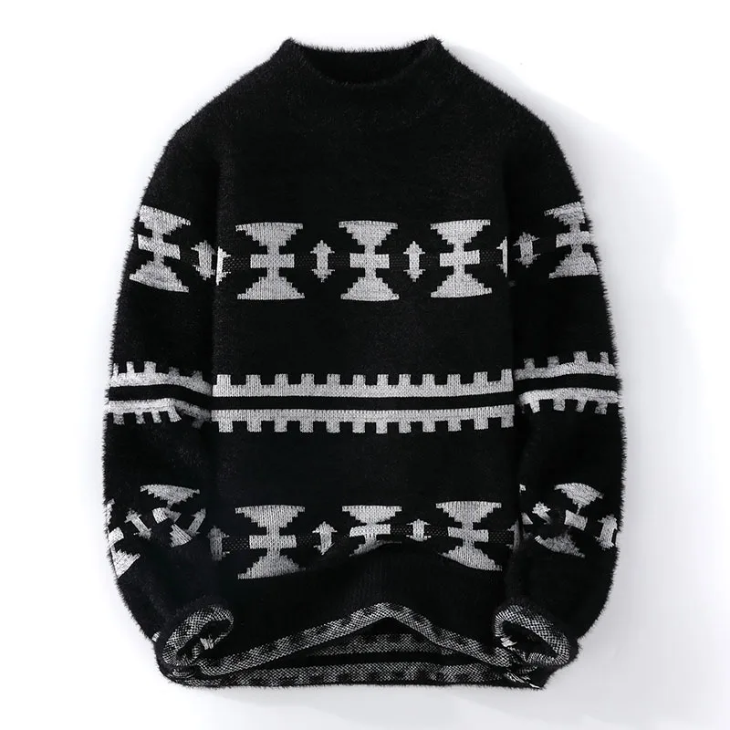 Autumn And Winter New Men's Knitted Sweater Fashion Print Casual Round Neck Pullover Sweater