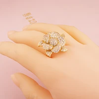 luxury floral micro setting cubic zirconia large rose gold bridal wedding party ring jewelry