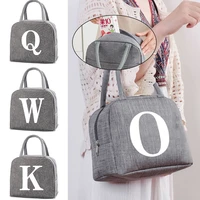 insulated lunch bag zipper cooler tote thermal bag white letter print lunch box food picnic storage lunch bags for work handbag