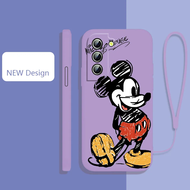 

Cartoon Disney mickey For Samsung 22 21 20 10 Ultra Plus Fe Note Lite 5G Liquid Rope Anti-drop Phone Case