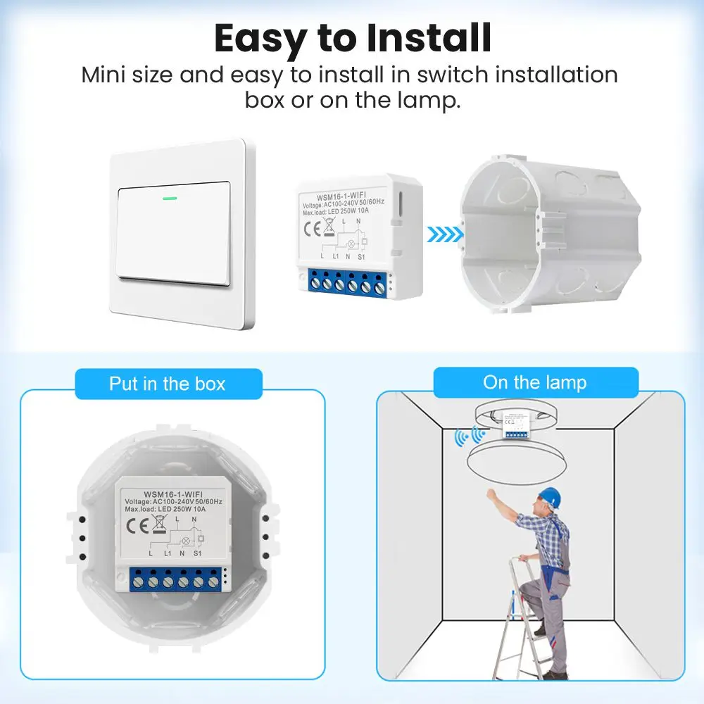Мини-переключатель Tuya Wi-Fi Zigbee не требует нейтрального провода с двумя каналами