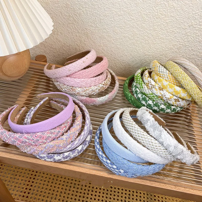 

Romantic Woolen Cloth Hair band Colorful Stripe Women Hairband Fix Hair Washing Sponge Headbands Korean Wild Lattice Hairbands