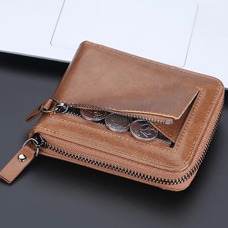 

2022 Fashion Men's Coin Purse Wallet Man Short Pu Leather Wallet Zipper Business Card Holder ID Money Bag Wallet Male