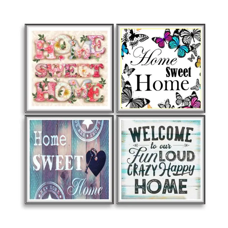 

4 Pack Home Sweet Home 5D DIY Kits Full Drill for rhinestone Embroidery for Cross Stitch Home Decor Craft