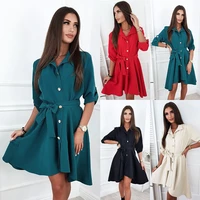new women solid color dress autumn long sleeves dress button women street wear clothes 4 colors drop shipping