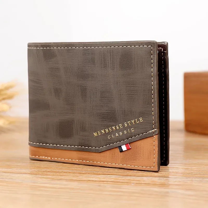 

Wallet Cover Short Coin Wallet Section Multi-card Zipper Wallet Cross Youth Men's New Tri-fold Stitching Passport Purse Business