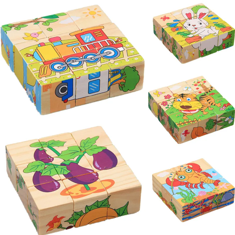 

Nine Piece Six-sided 3D Jigsaw Cubes Puzzles Tray Wooden Storage Toys For Children Kids Educational Toys Funny Games