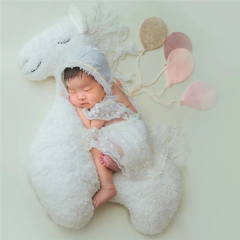 Dvotinst Newborn Baby Photography PropsCreative Posing Props Furry Cute Alpaca White Horse Studio Shoots Accessories Photo Props
