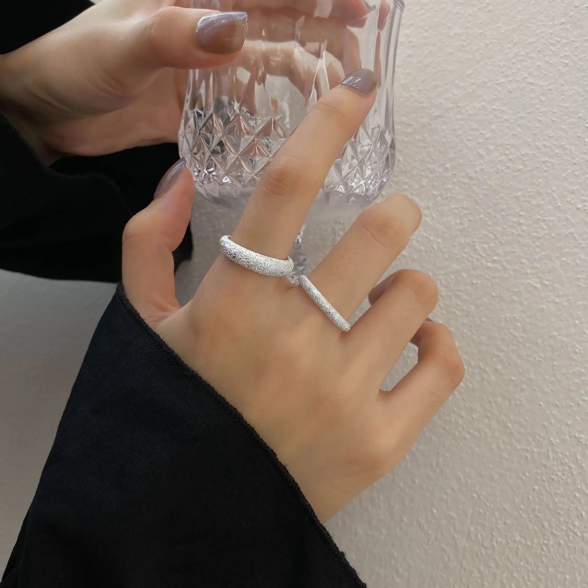 

LingLu Shiny Minimalist Elegant Open Rings Irregular Geometric Oval Shape 2022 New Trendy for Women Party Girls Gifts Jewelry