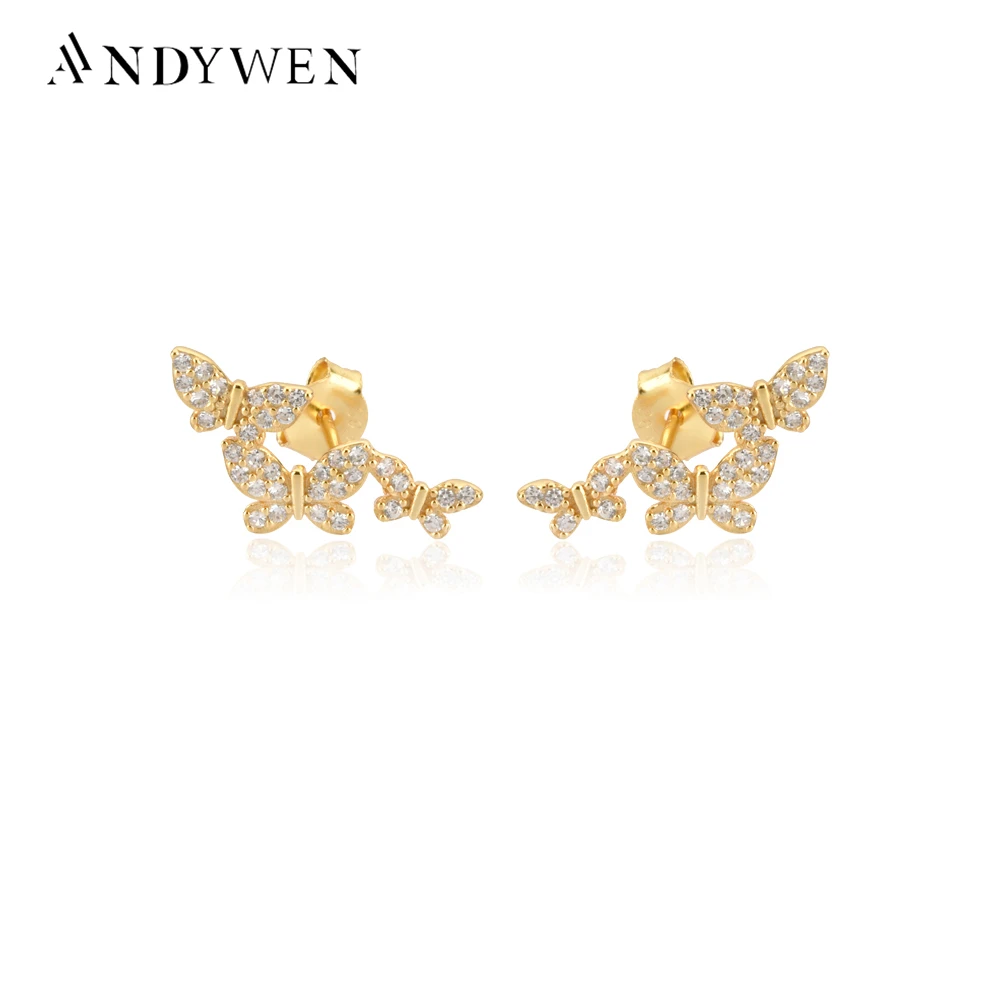 

ANDYWEN 925 пробы серебряные серьги для пирсинга цвета оливкового шампанского, роскошные циркониевые ювелирные изделия в подарок