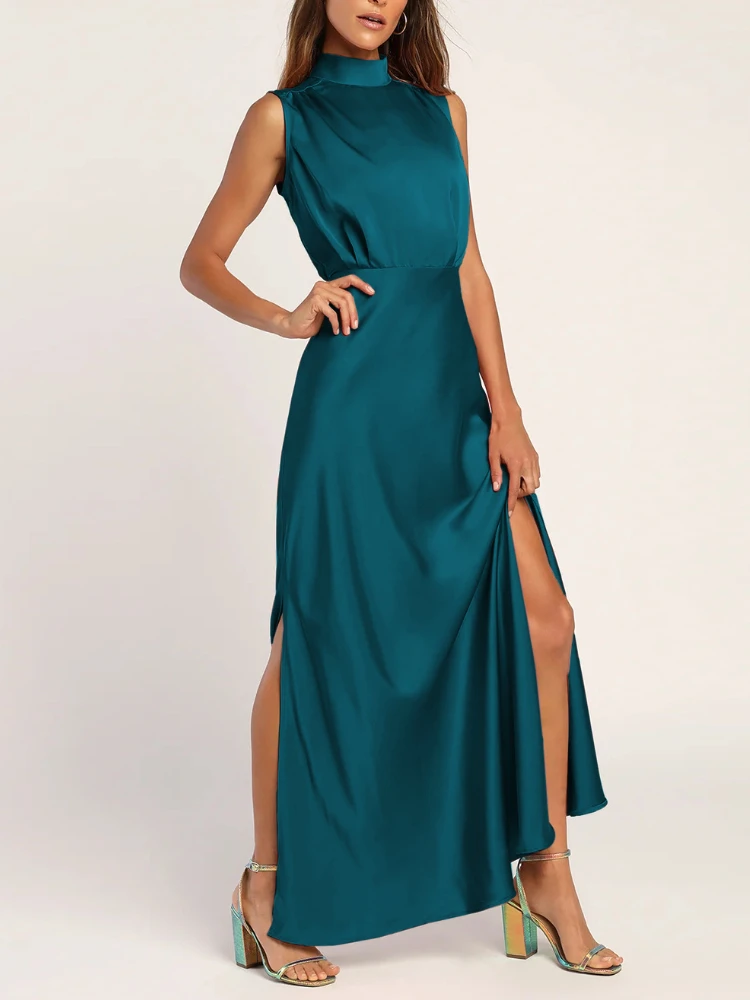 

Элегантное женское платье, Новинка лета 2023, однотонные Длинные платья без рукавов с разрезом, модная женская одежда, вечерние платья