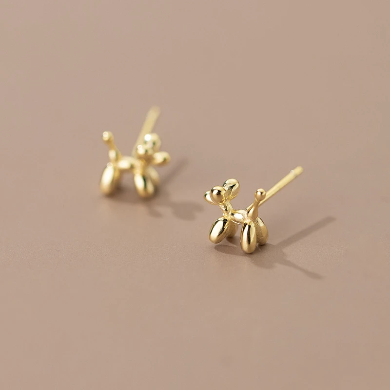 

925 Sterling Silver Simple Stereo Balloon Dog Stud Earrings For Women Fashion Creative Cartoon Fun Jewelry Birthday Gifts
