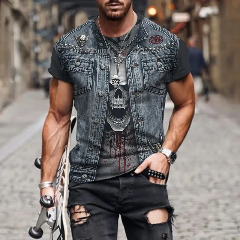 Мужской свободный спортивный топ с коротким рукавом и 3D-принтом