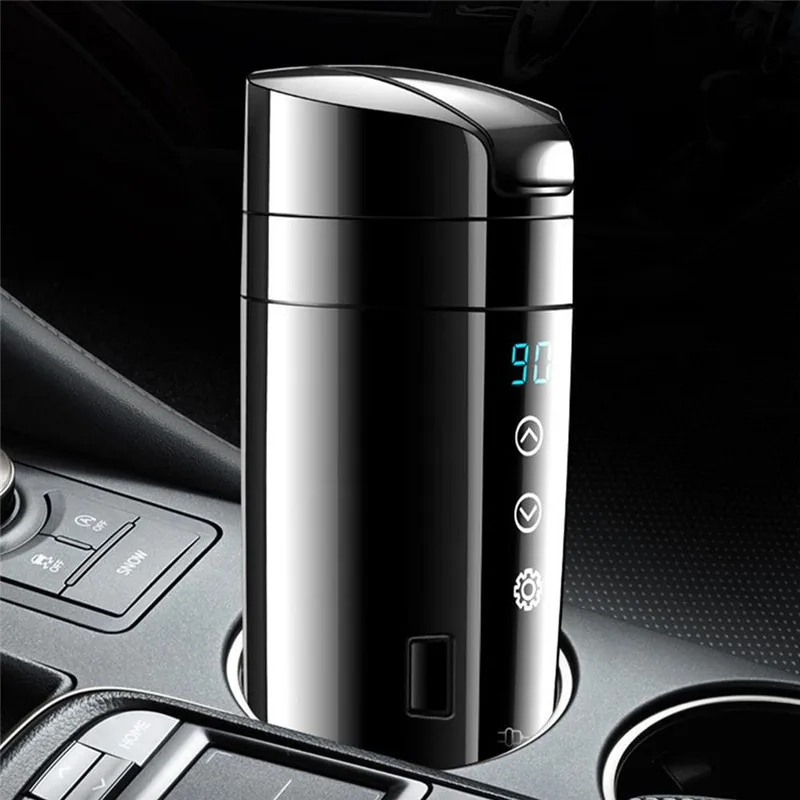 350ml Stainless Steel Water Warmer Bottle Car Thermo Mug for Cars LED Display Temperature12V 24V Portable Car Electric Cup