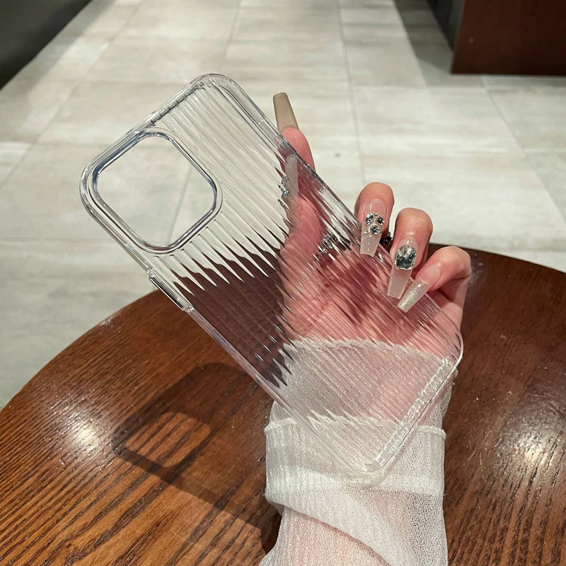 Роскошный гофрированный Прозрачный чехол для телефона iPhone 15 14 13 12 Pro Max модный