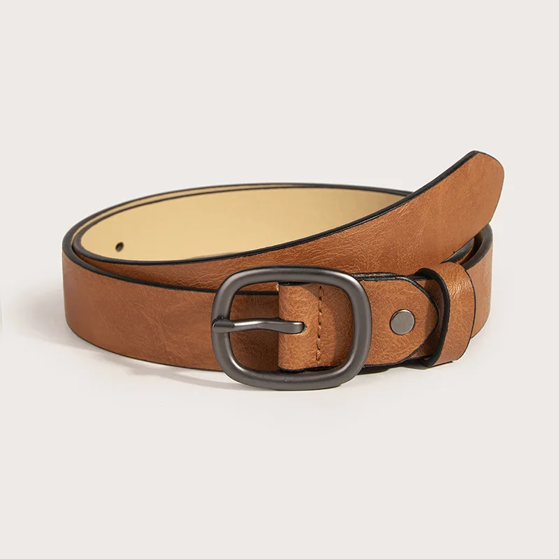 New Metal Oval Buckle Belt Fashion Black Brown Classic with Jeans PU Leather High Quality Adjustable Belt for Woman