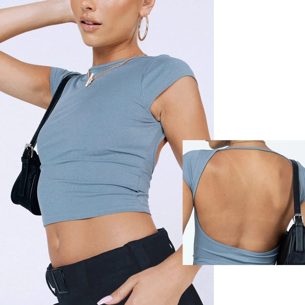 

Кроп-Топ женский однотонный без рукавов, пикантный клубный топ с открытой спиной, уличная одежда, Y2K, лето