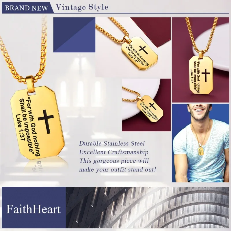 Христианский библейский стих кулон с крестом ожерелье из нержавеющей стали