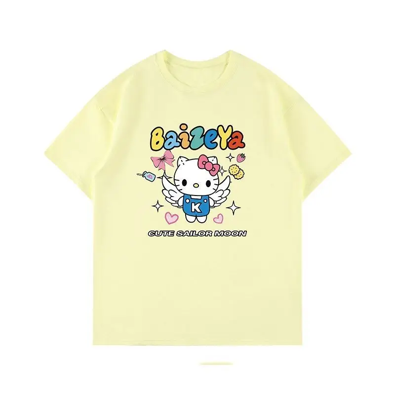 

Sanrio Hellokitty Short-sleeved T-shirt Cotton 2022 Summer New All-match Trend Oversize Couple Short-sleeved Y2k Top Tops