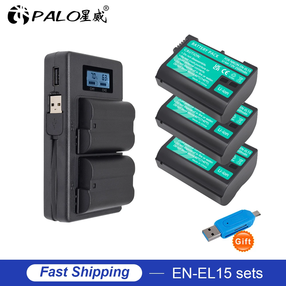 

PALO 2500mAh EN-EL15 EN-EL15a ENEL15 Battery for Nikon D7000 D7100 D7200 D850 D750 D810 D500 D800 D610 D600 EN-EL15b Battery