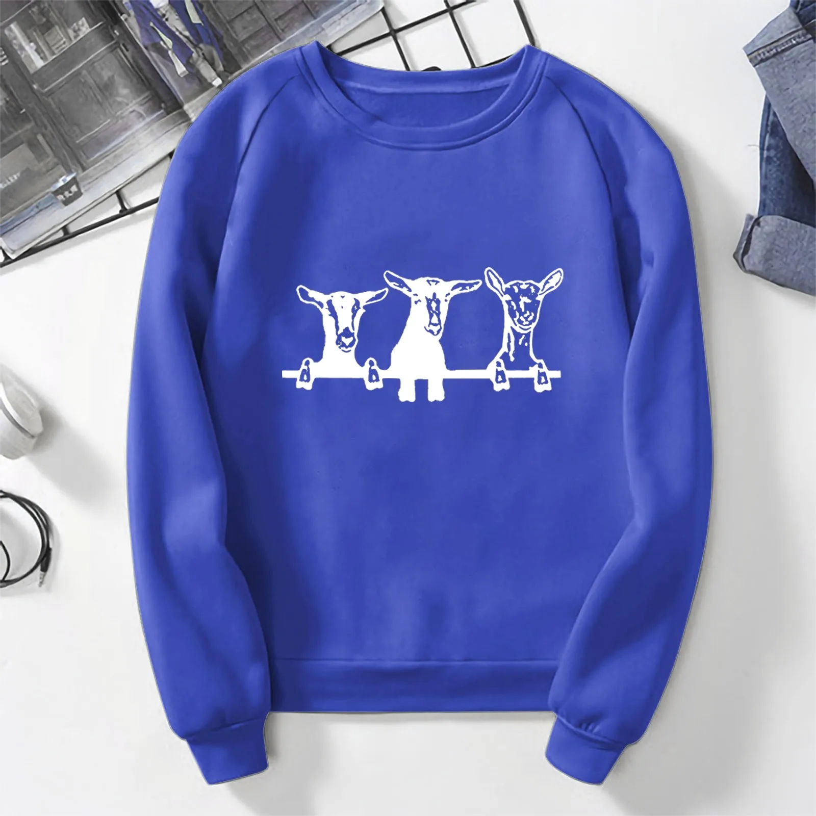 

Ladies Hoodless Sweatshirt Fleece Round Neck Long Sleeved Casual Hoodie Casual Sweatsuits Women Set