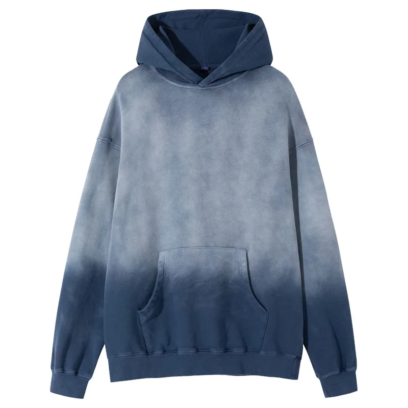 

Men High Quality Cotton Thick Hooded Hoodies Autumn Winter Vintage Gradient Color Hoodies Oversize Blue Casual Streetwear Xxl