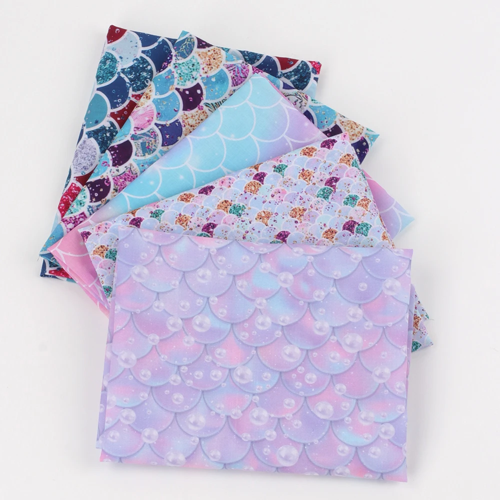 

Polyester Cotton Fabric Cotton Fish Scales Printed for Sewing Home Textile Child Dress Making Woven Soft Fabric 40*45cm