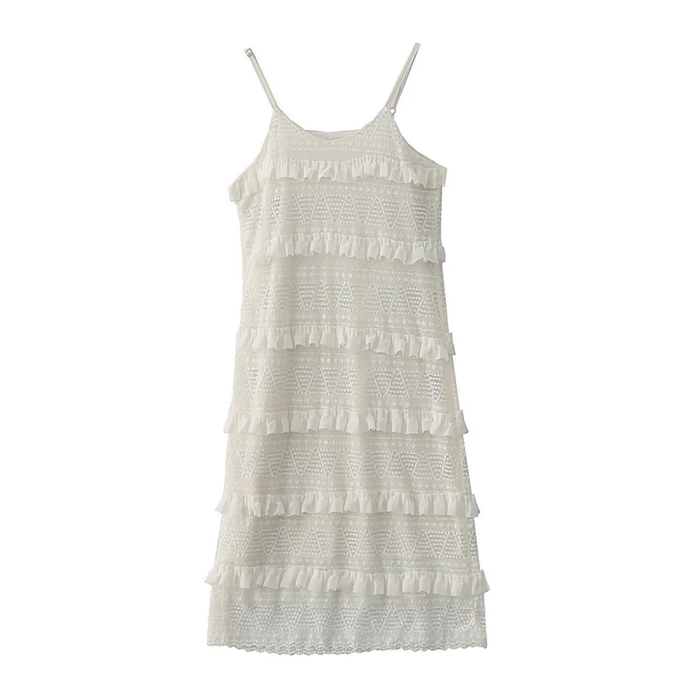 Женское кружевное платье на бретельках во французском стиле летние кружевные