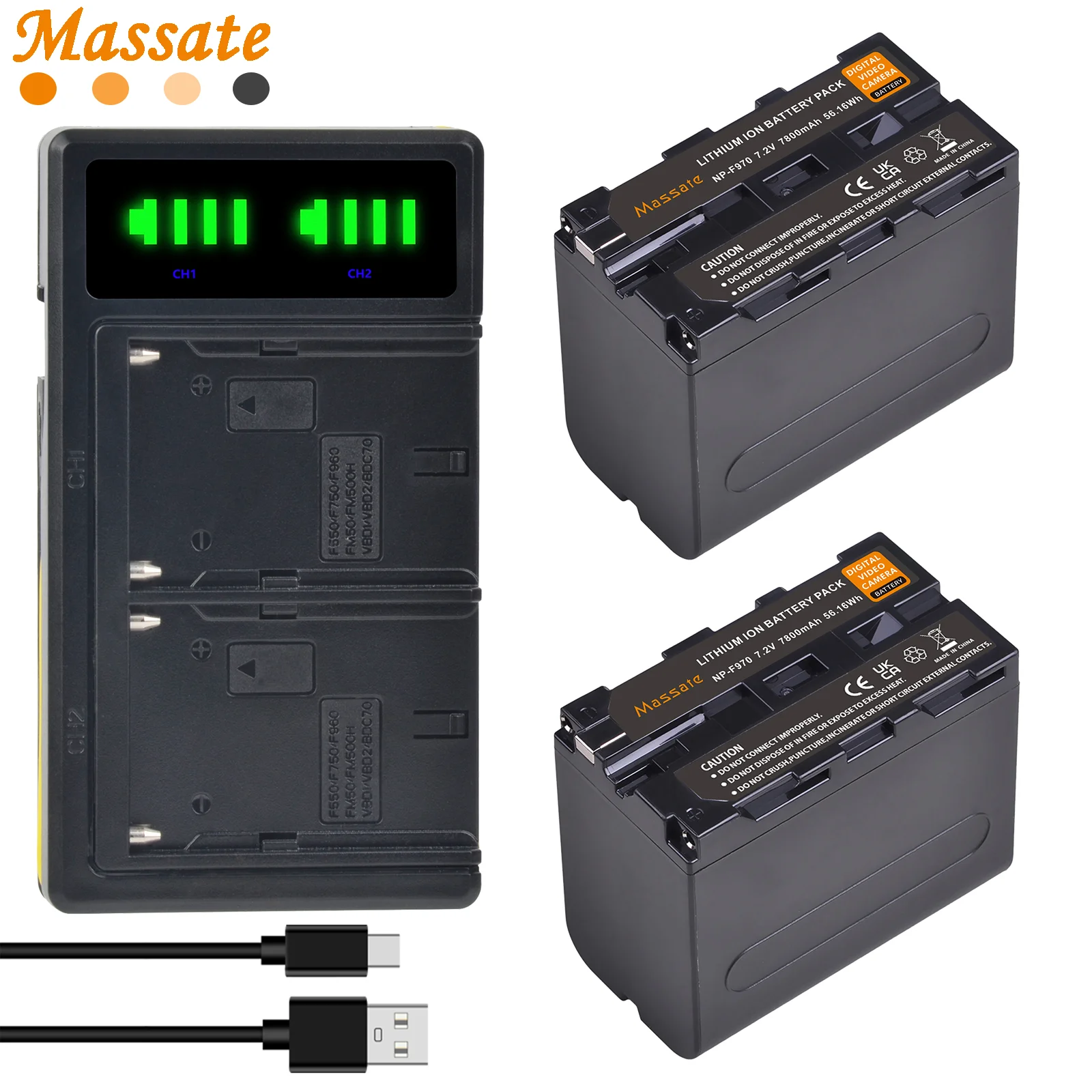 Фото Аккумуляторы Massate NP-F970 NP-F960 NP F980 Li-ion + двойное быстрое зарядное устройство для Sony PLM-100 CCD-TRV35 MVC-FD91 CCD-RV100 M55H QM71 №1