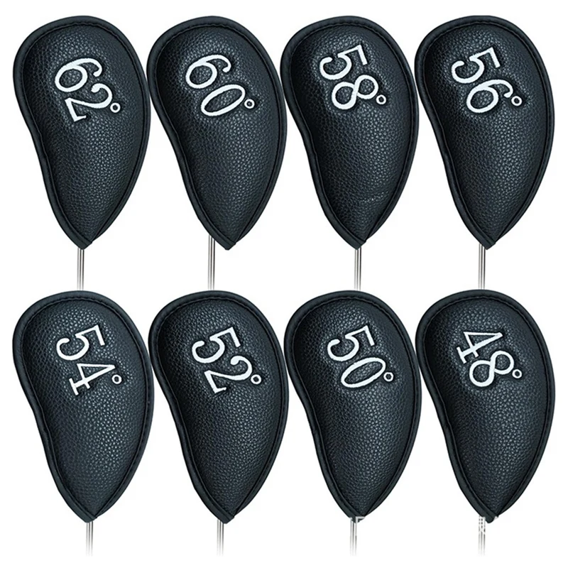 

1 Set Golf Iron Head Set PU Waterproof Golf Club Head Cover For Golf Iron Head 48° 50° 52° 54° 56° 58° 60° 62, Black