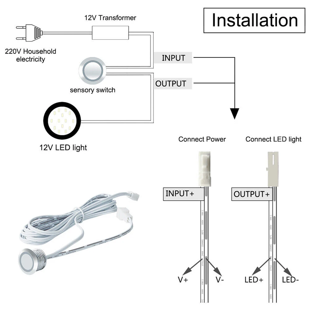 

Touch Sensor Control Switch Stable Plastic+Metal Recessed Installation LED Light LED Strip Durable High Quality