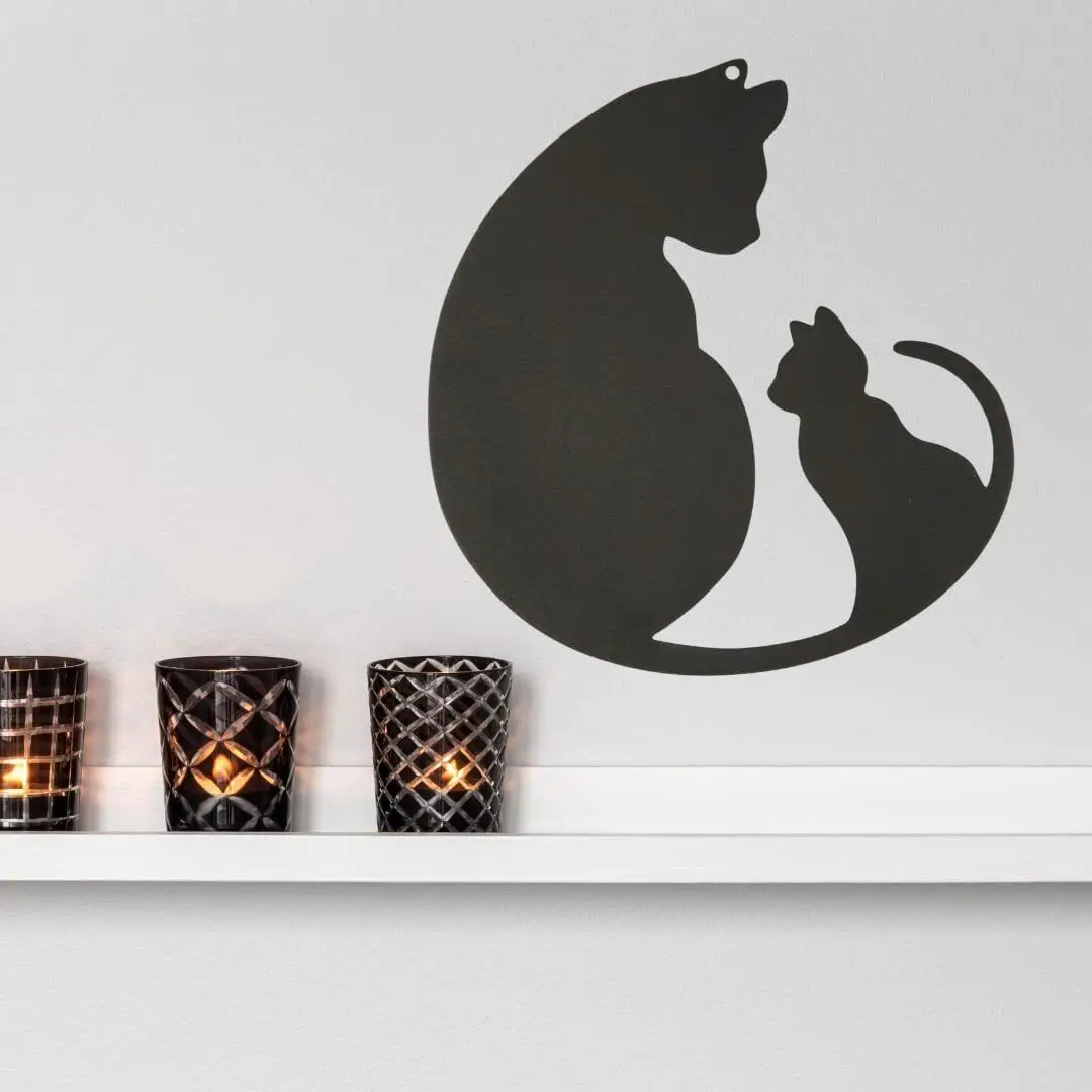 

2 Cats Sign, 11.5/ 14.5 inches, Black Finish, Durably Crafted for Indoor