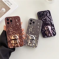 cute cartoon case for iphone 13 12 11 folded plating bear stand phone case iphone 11 12 13 pro max all inclusive protective case
