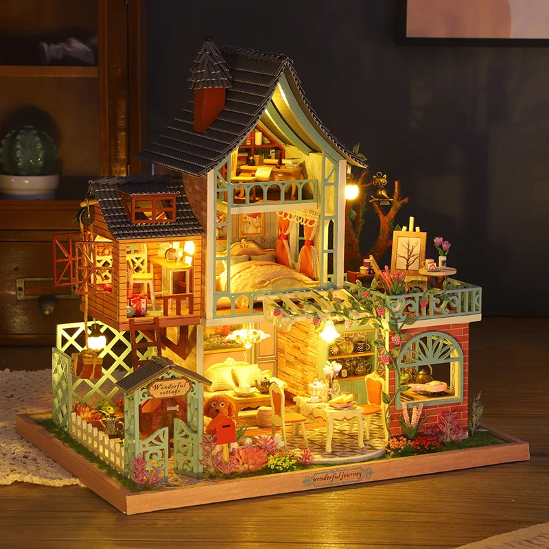 

Cutebee DIY DollHouse Jungle Villa Wooden Doll Houses With Furniture LED Lights for Children Birthday Gift