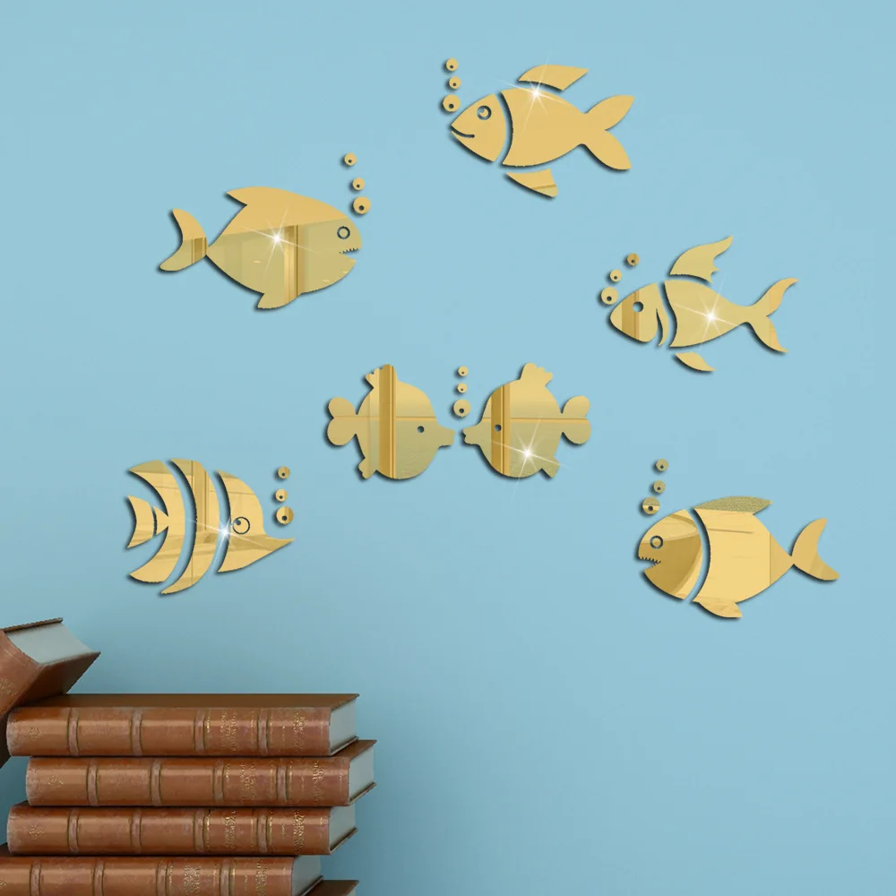 

Sea World Fish Spit Bubbles Acrylic Mirror Wall Stickers Mirror Mural Bedroom Living Room Decor Home Decoration Accessories