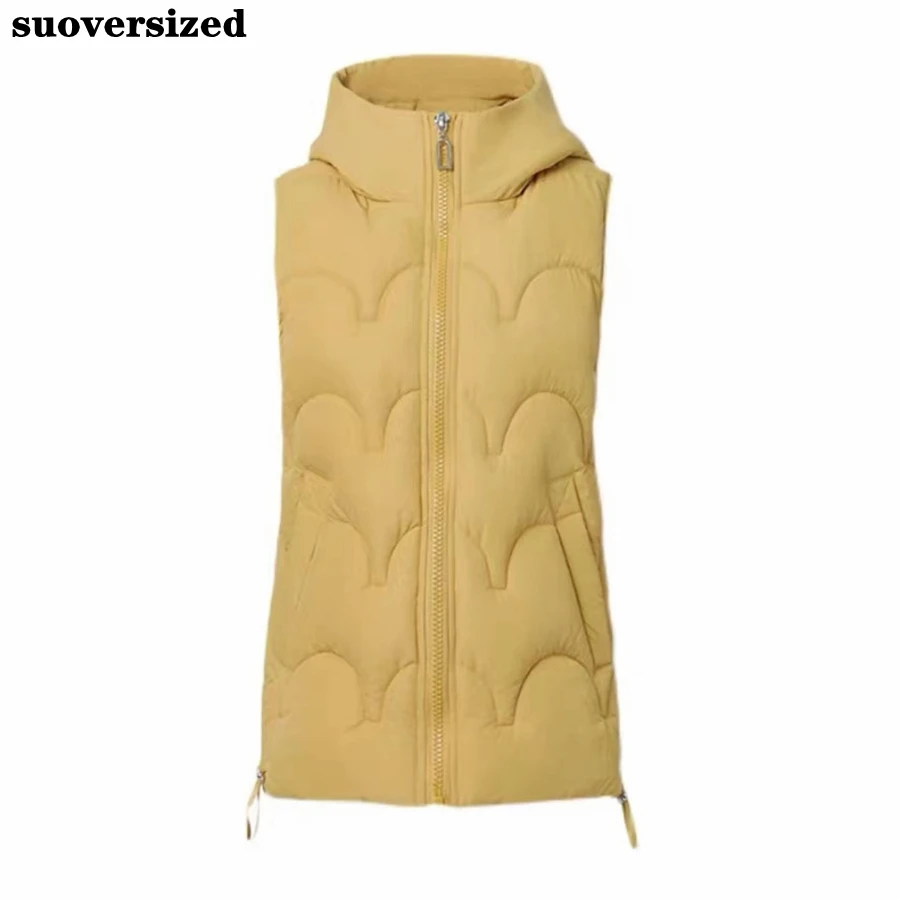 

Жилет женский средней длины с капюшоном, теплая безрукавка с хлопковой подкладкой, безрукавка без рукавов, верхняя одежда в Корейском стиле...