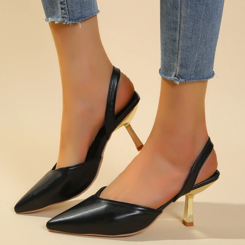 

Сандалии Baotou женские без шнуровки, простые модные однотонные босоножки на высоком каблуке, модная обувь для банкета, 2023