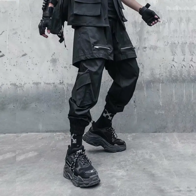 

Men Black Goth Punk Pants Men Joggers Punk Rave Gothic Trousers Male Techwear Autumn Japanese Streetwear Hip Hop Spliced