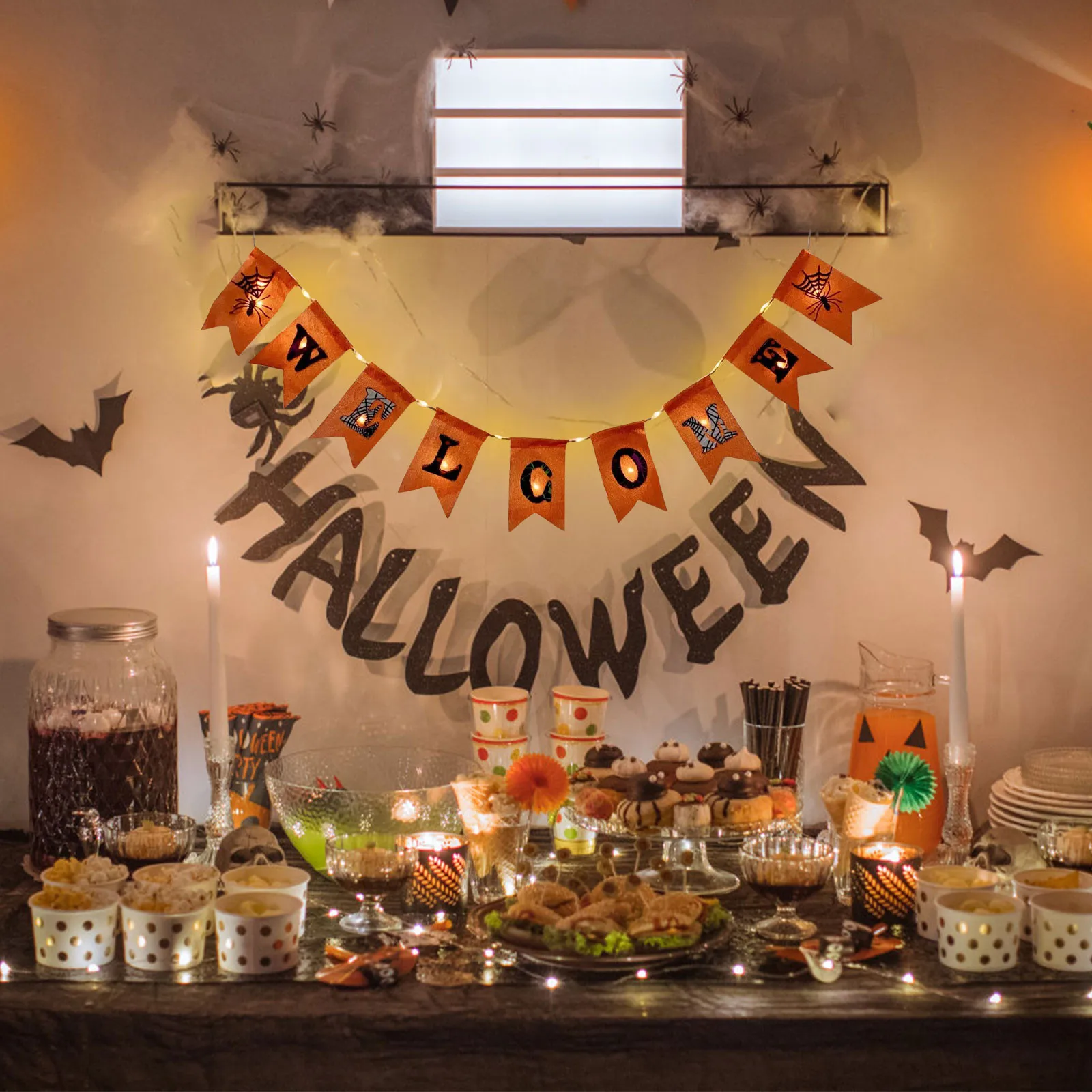 

Halloween Glowing Pull Flag Decoration Burlap Banner Party Event Dress for Women Event Planner Organizer