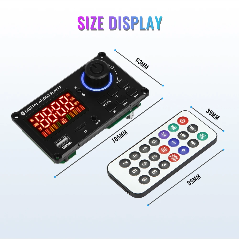 50W Amplifier DIY MP3 Decoder Board 8-24V 100W Bluetooth Music Player Car FM Radio Module TF USB Handsfree Call Record images - 6